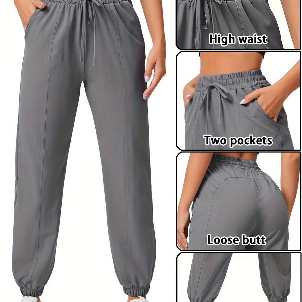 Loose Running and Fitness Pants Women's Side Pockets Outdoor Casual Sports Pants Ankle Tied Yoga Pants