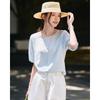 TERRE BLEUE Women's Loose Fit Short Sleeve Casual Shirt