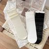 Korean Style Breathable Mesh Mid-calf Socks - Versatile Solid Color, Seamless and Piled-up Design for Spring & Summer