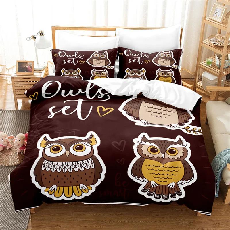 Cartoon Owl Duvet Cover Set Fashion Cute Animal Bedding Set Soft Microfiber Print Comforter Cover Decorative Kids Children Room