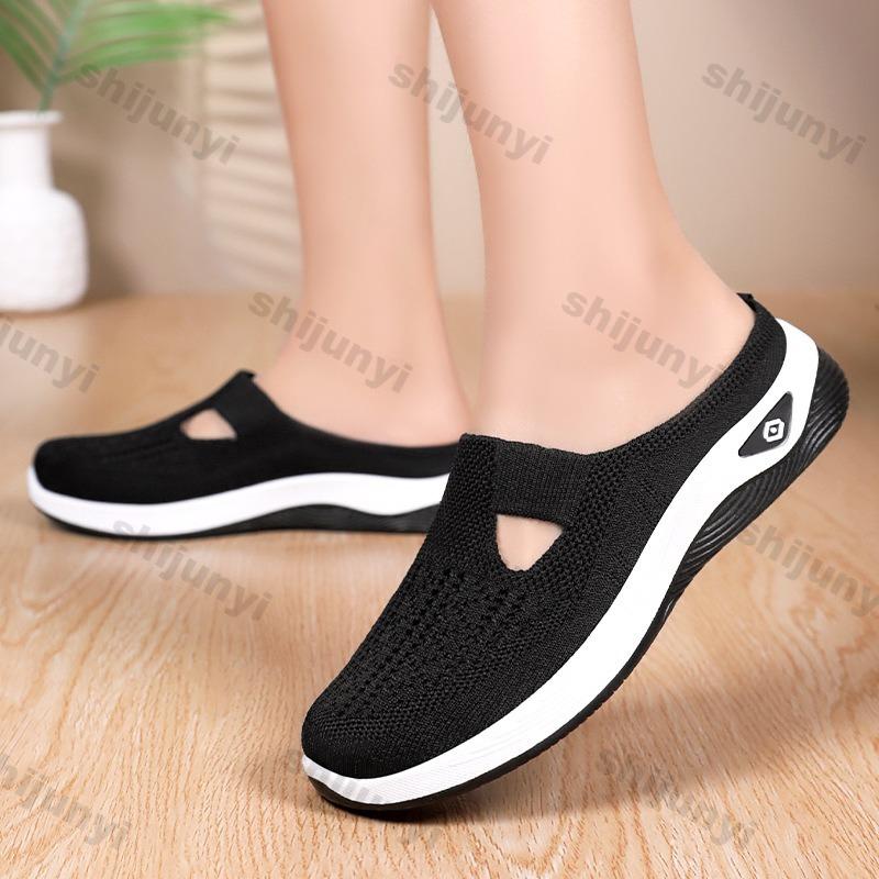 2025 Women's Summer Hollow Breathable Casual Shoes Lazy People Slip on Slippers Soft Soled Comfortable Flat Shoes Zapatos Mujer