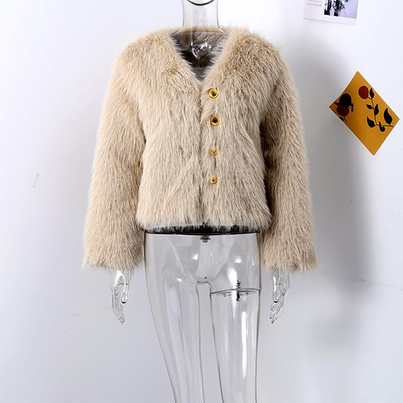 2024 Women Winter Fashion New Faux Fox Fur Coat Metal Button Thickened Warm Tops
