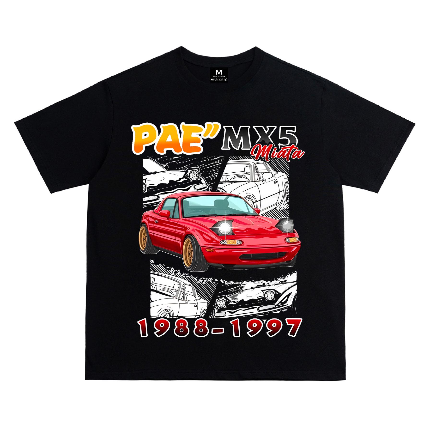 

Retro Supercar MX5 Letter Trendy Brand Short Sleeved T-shirt for Men 100% Cotton Loose Tops Breathable Tee Fashion Summer S