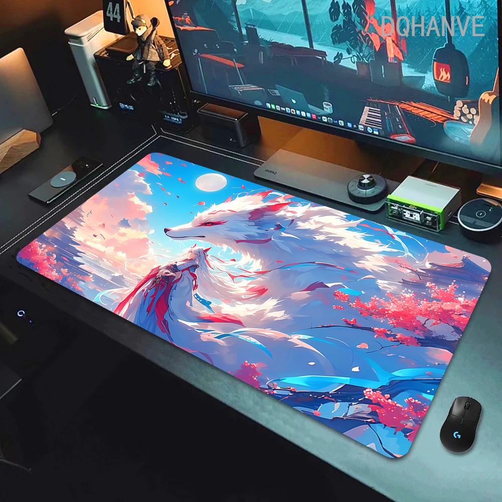 Fox Large Gaming Mousepad XXL Gamer Mouse Pad Office Long Table Accessories Mouse Mat Kawaii Desk Mat For Girl Decorates Bedroom