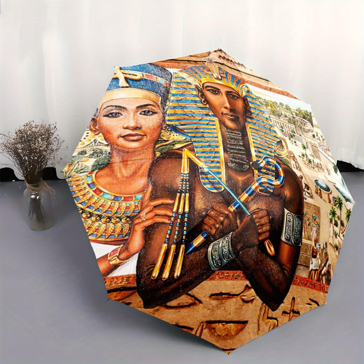 

Egyptian Pattern Print 1pc Automatic Folding Umbrella, Portable & Foldable Design with 8 Ribs, Casual Outdoor Accessory Birthd