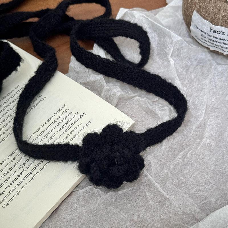 3D Rose Niche Handmade Crochet Scarf Thin Narrow Ribbon Spring Summer Fall Scarves Belt Decorative Accessories Choker Clothing