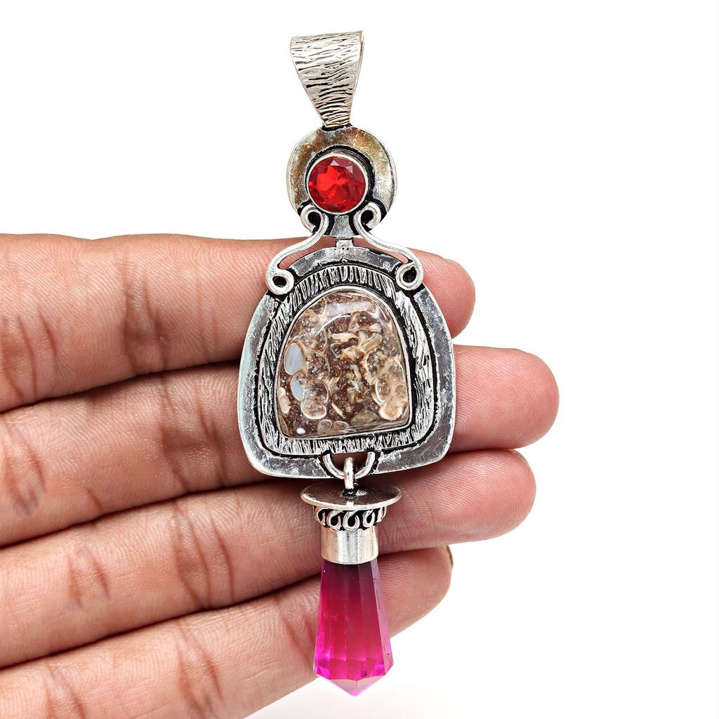 Turtella Jasper Garnet Gemstone Mother's Day Silver Jewelry Pendant  3.75"