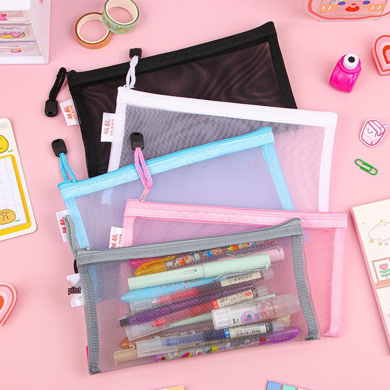 Large Capacity Transparent Nylon Mesh Document Bag - A4 Student and Office Zipper Storage Bag