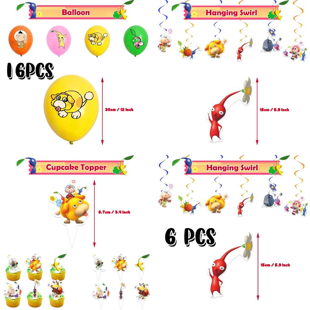Pikmin-4 Birthday Party Decoration Set Paper Banner Balloons Cake Topper Cupcake Toppers And More!