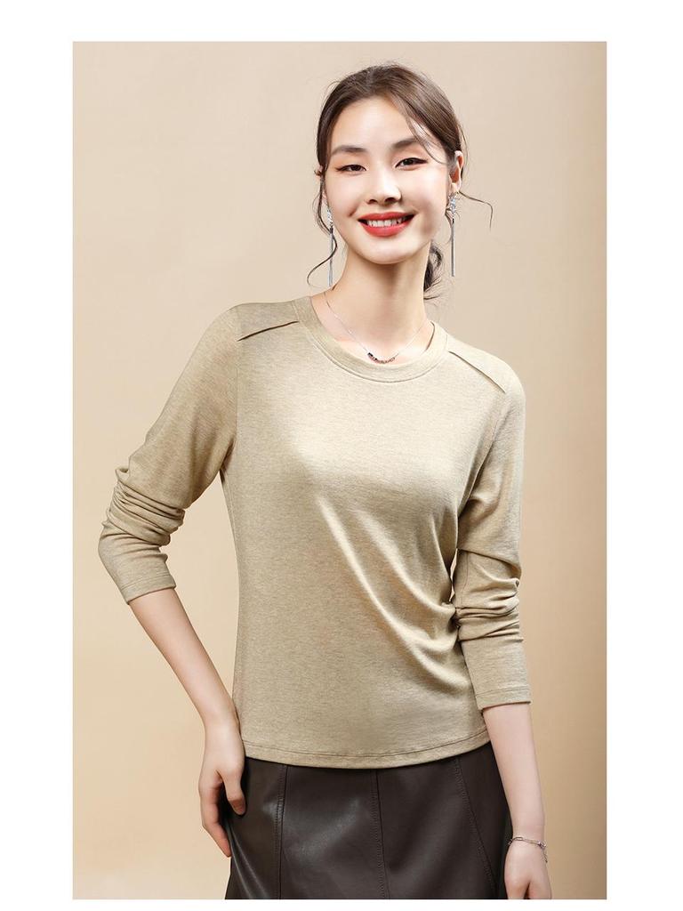Women's Tencel Wool Slimming Base Layer Shirt - Round Neck, Long Sleeve, Spring/Winter Style, Skin-Friendly & Elastic Fit (2025).