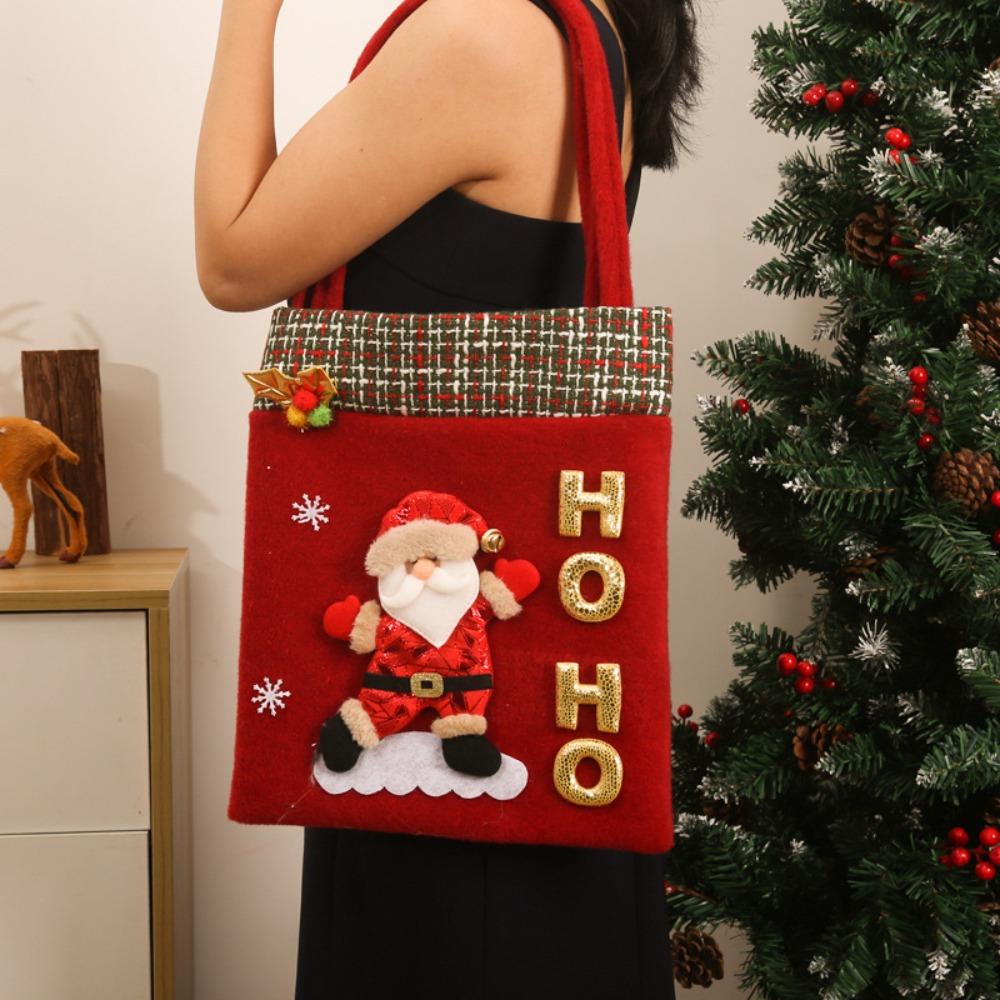 Flannelette Christmas Tote Bags Cartoon Candy Bags Durable Children Gift Bags  Xmas Gifts