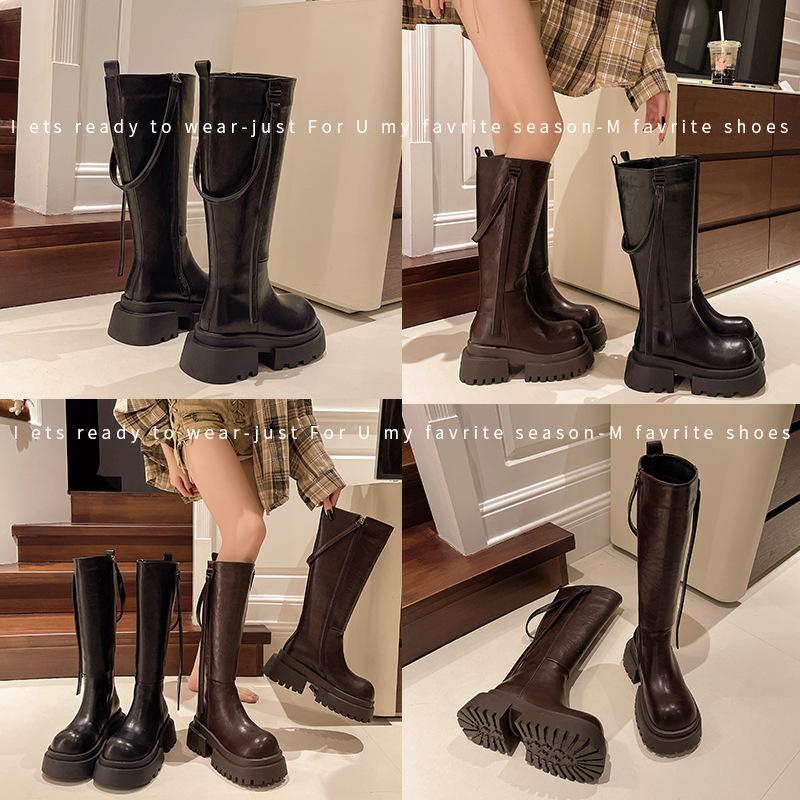 Thick Soled Knee High Long Boots For Women  New Fashion Versatile Long Boots Autumn  Winter With Plush British Fashion Boots