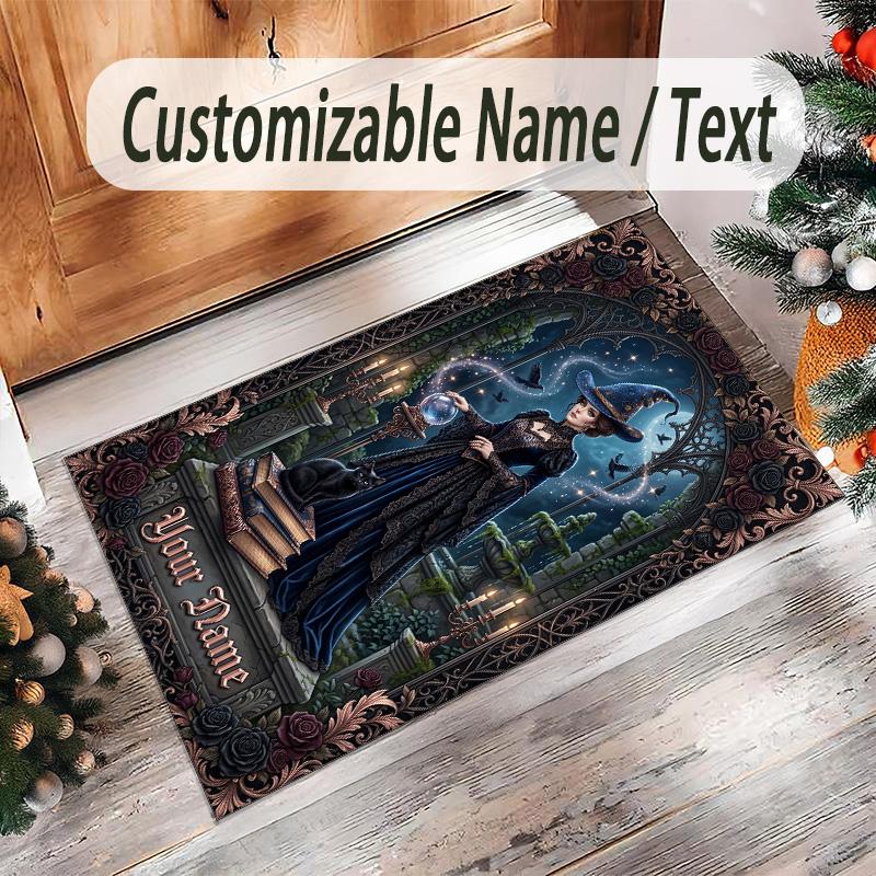 Witchcraft Theme Crystal Velvet Rug Personalized Custom Name Text Soft Floor Mat Home Decor