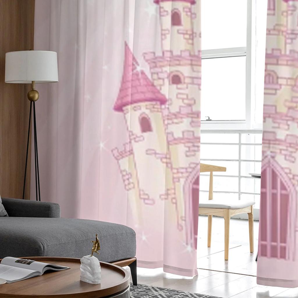 Luxury Fairy Tale Princess Pink Castle Radial Tulle Curtain Bedroom Window Cafe Hotel Decor Living Room Drape Curtains Light Filtering Polyester Area