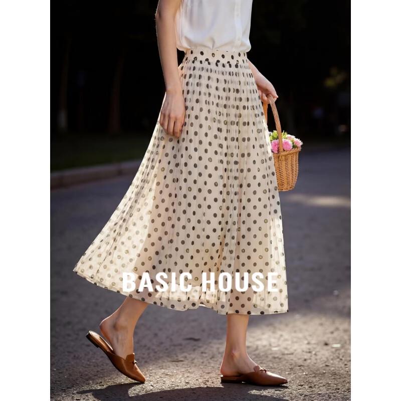 Basic House Women s Retro Polka Dot Pleated A-Line Skirt M