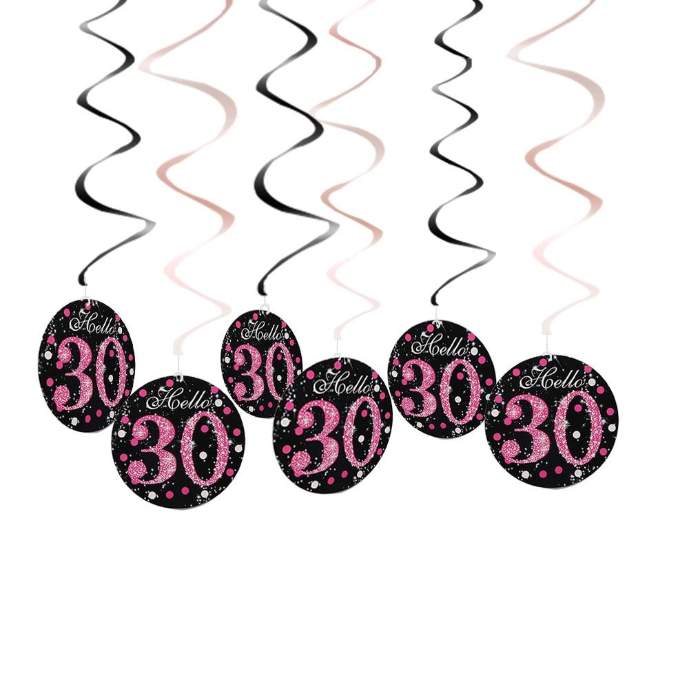 6 pezzi in PVC a spirale buon compleanno ricciolo 18 21 30 40 50 60 70 anni ornamenti appesi decorazioni per feste di compleanno