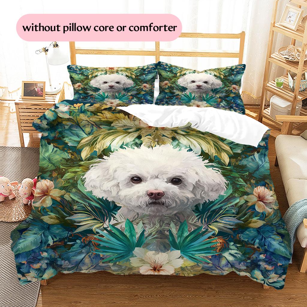 Cute Bichon Pattern Bedding Home Decoration Birthday Gift (1 * duvet cover + 2 * pillowcase, without core)