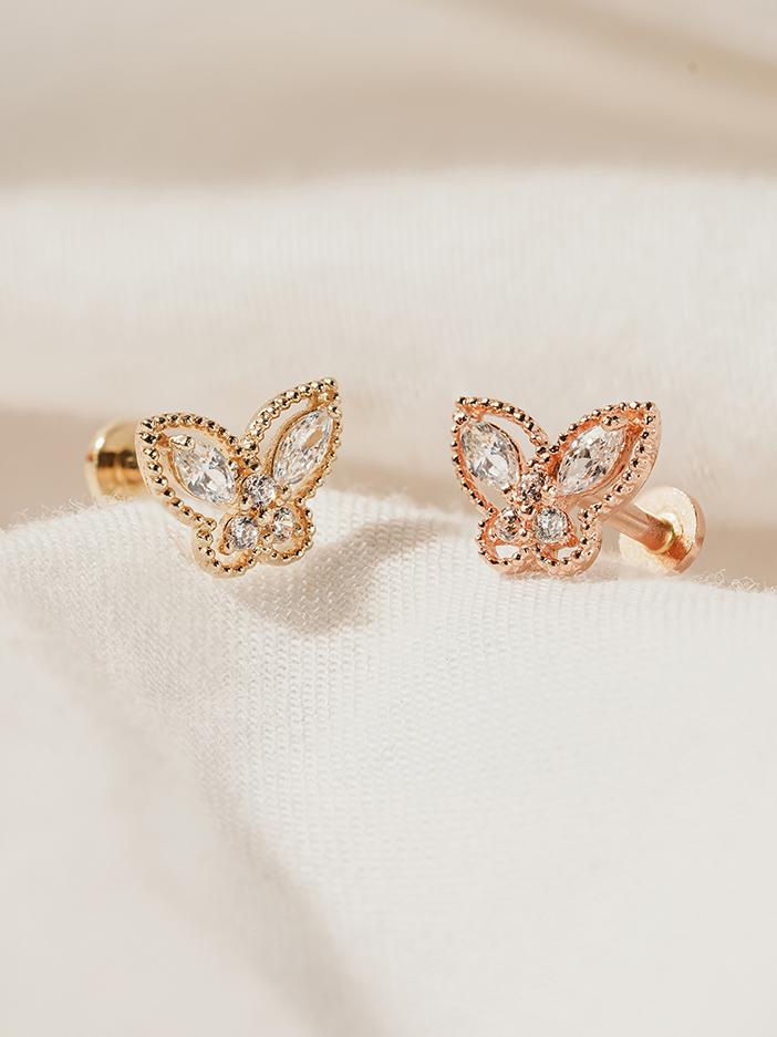 Minimal Piercing 14K Internal Crystal 3D Butterfly Labret Piercing