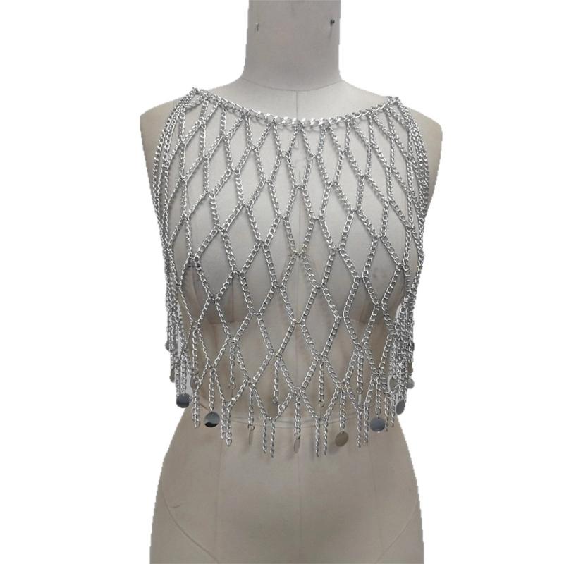 Chain Link Mesh Hollow Out Vest Top Body Jewelry Layered Alloy Chest Harness Shoulder Necklace For Women Party Fashion 1