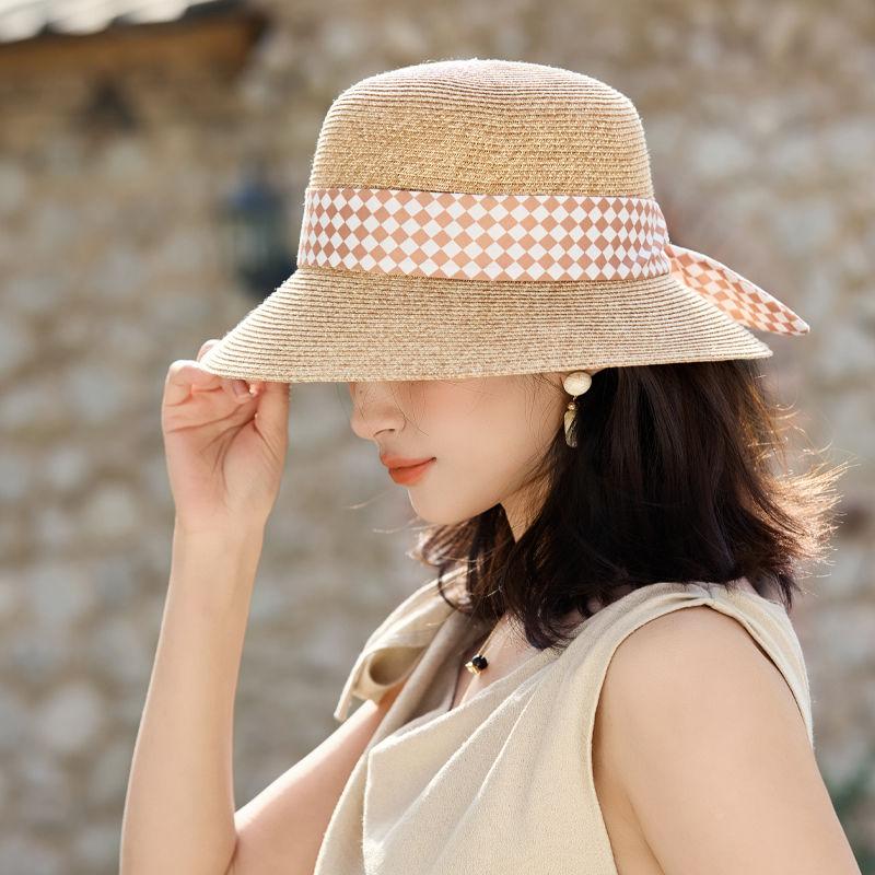 French Summer New Hat Women's Fresh Streamer Summer Breathable Sunshade Sun Protection Lafite Straw Hat