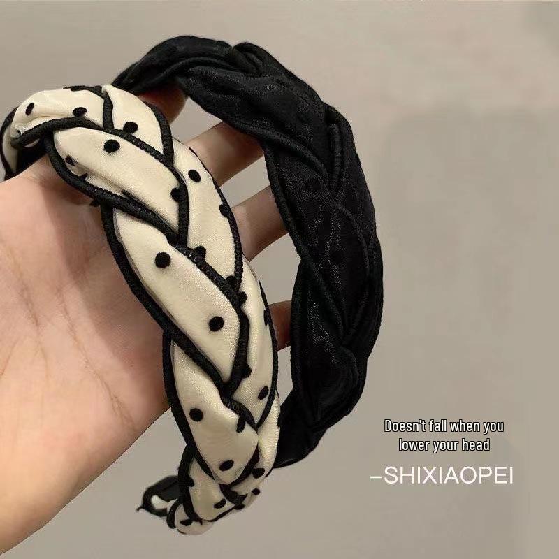 2023 Polka Dot Braid Headband with High Crown for a Slim Face Look