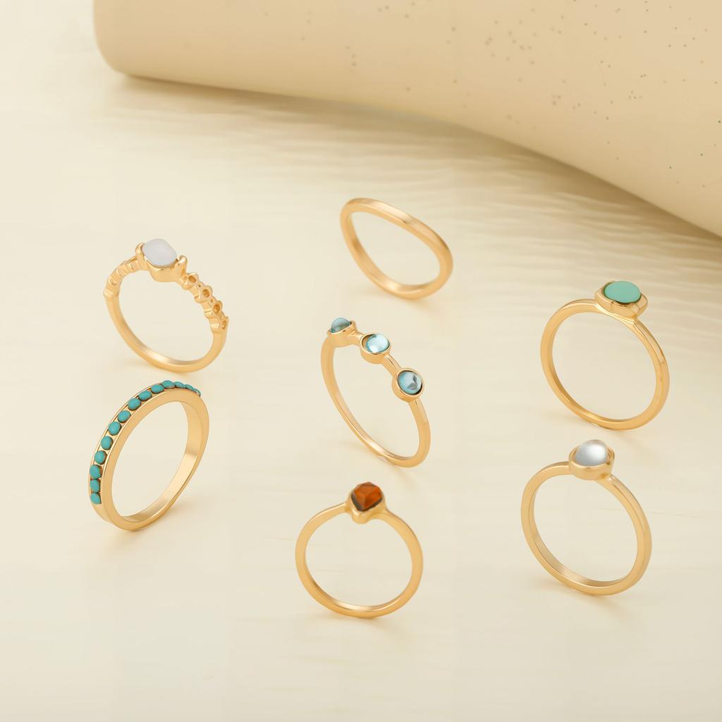 Stylish Geometric Exquisite Ring Women'S Jelly Diamond Joint Combination Ring Set