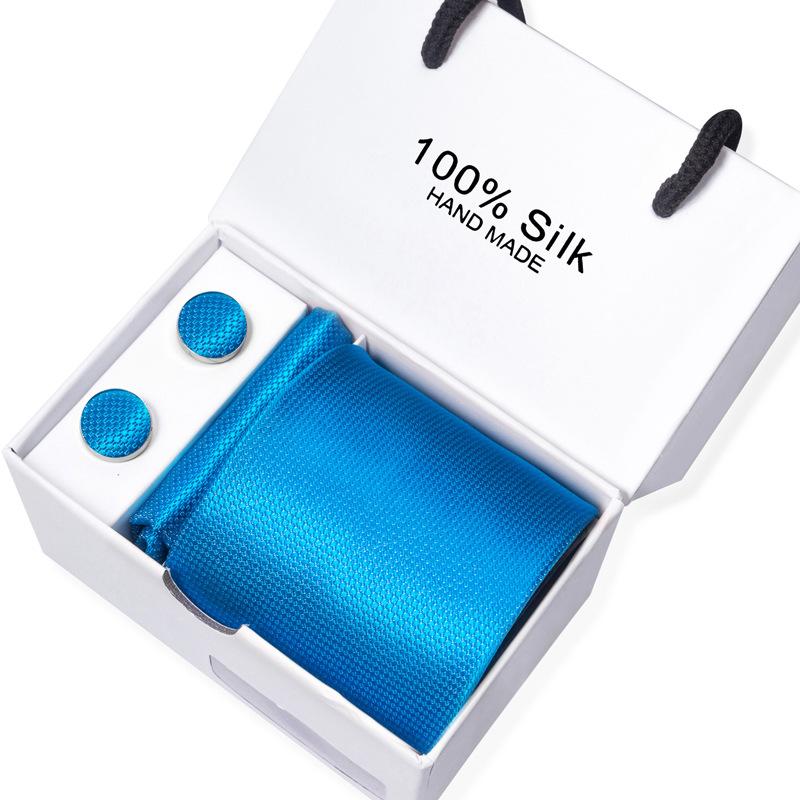 Men'S Business Tie Square Scarf Gift Box Striped Plain Suit Shirt Tie Black Gift Box Set