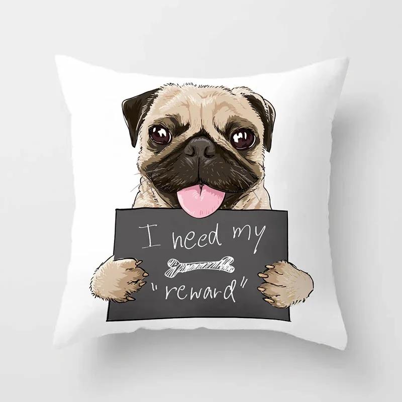 Cute Pug Bulldog Sofa Decorative Cushion Covers Pillowcase For Living Room  Polyester Pillow Case  Home Decor