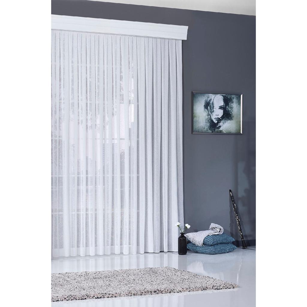 Anthracite Non-iron Linen Plain Tulle Curtain Geneva Pleatless Drawstring Extrafor