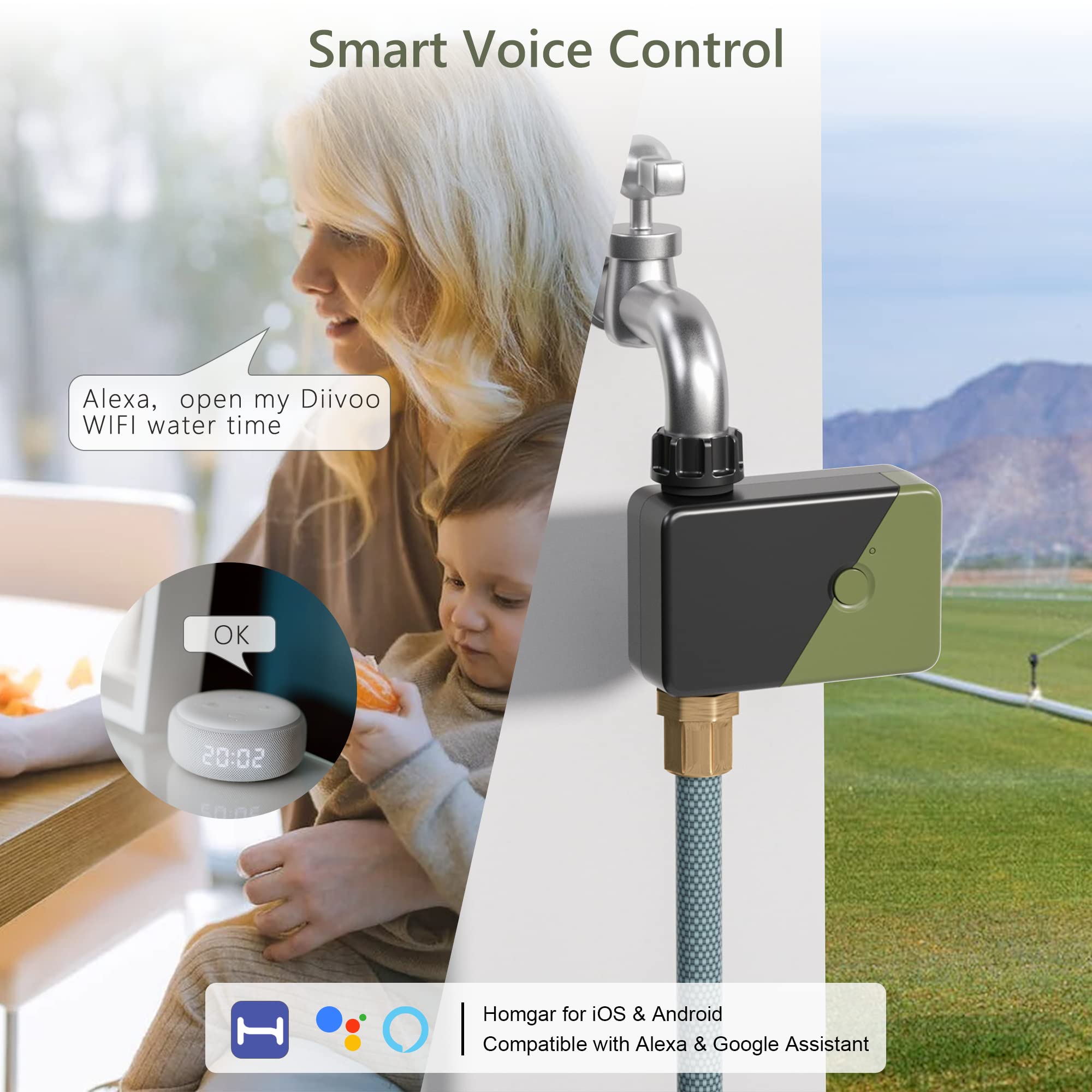 Diivoo Garden WiFi таймер воды 1/2 зоны автоматический контроллер полива умный Wi-Fi — фото 6