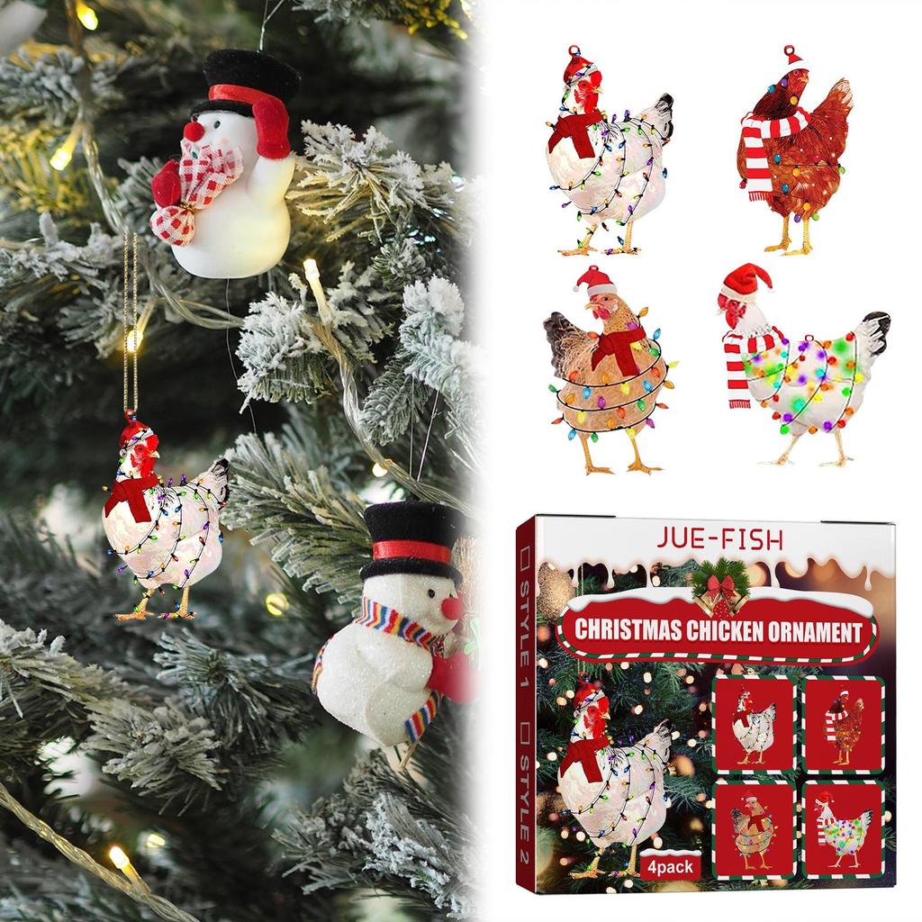 Set Sciarpa e Ciondolo Pollo di Natale - Decorazioni Festive per Albero e Casa