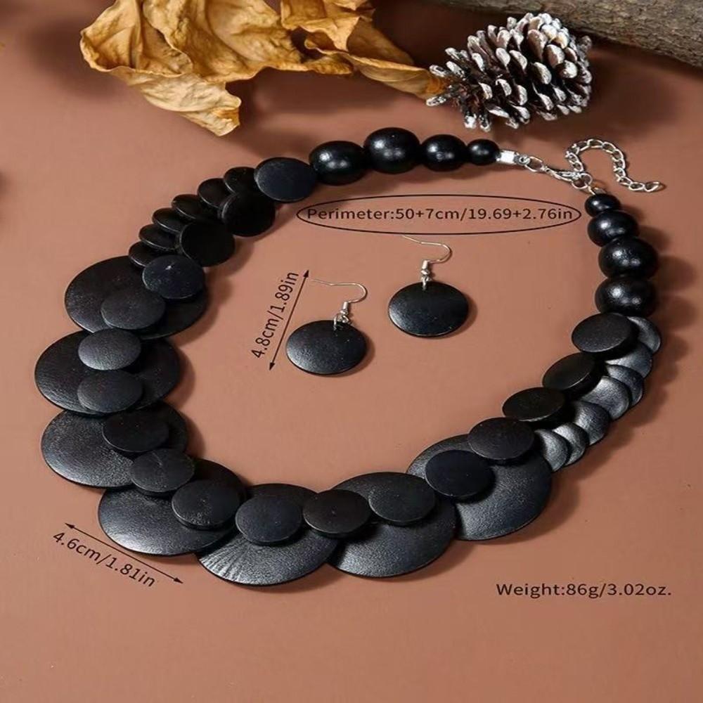 Double Layer Wooden Beaded Necklace Exaggeration Beaded Jewelry Pendant Necklace Beach Vacation