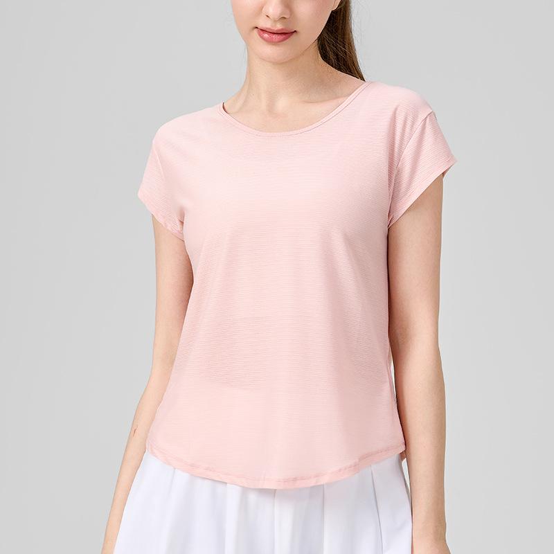 Damen Schnelltrocknendes Schlankmachendes Yoga-T-Shirt: Lockeres, kurzärmeliges Fitness-Überteil