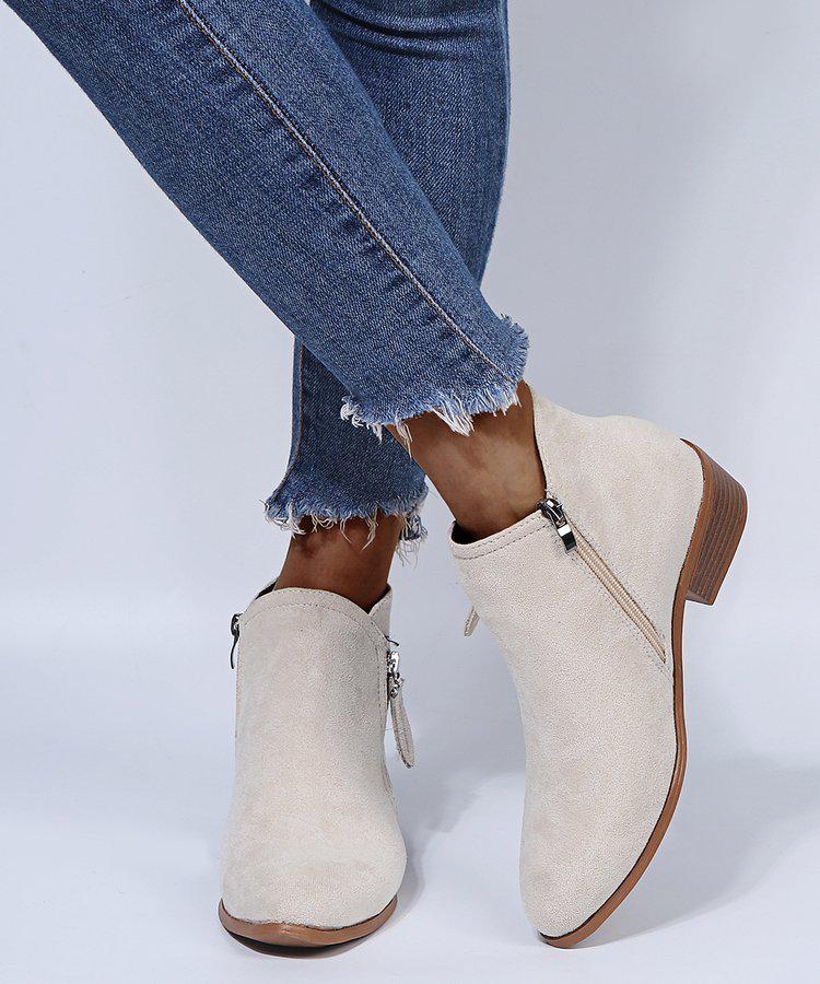 2022 New Plus Size Women's Side Zipper Martin Boots - Pointed Toe, Mid-Heel, Square Heel, Low-Top Design