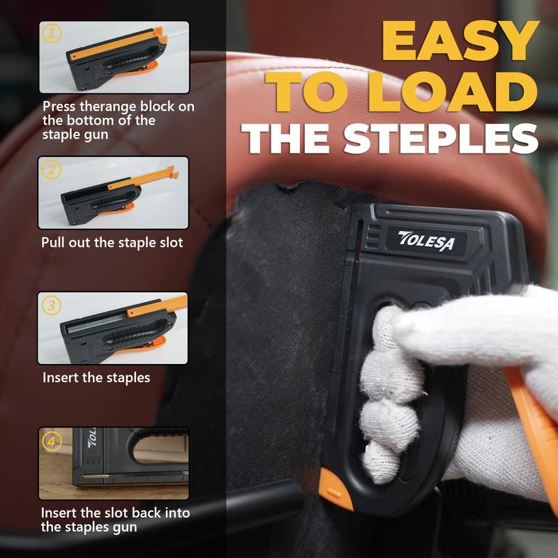 TOLESA Heavy Duty Staple Gun Kit 4 in 1 Upholstery Manual Stapler Gun with 2000 Staples for Wood Carpentry Crafts Wall DIY