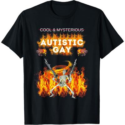 YUZBHOME Cool Mysterious Autistic Gay Funny Hard Skeleton Meme Gen Z T-Shirt