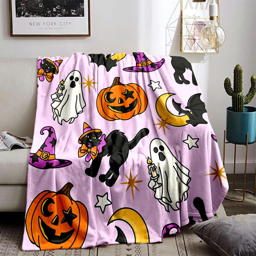 Halloween Theme: Cats, Ghosts, PumpkinsFlannel blanket for bedroom, living room, sofa, and nap