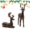 2PCS Retro Copper Reindeer Christmas Decoration Resin Christmas Reindeer Statues Standing and Sitting Deer Ornaments Home Decor