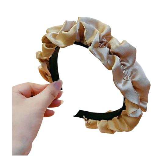 Women Headband French Style Smooth Satin Wide-Brim Sponge Filled Hair Hoop Soft Fabric Hair Accessory кофейный