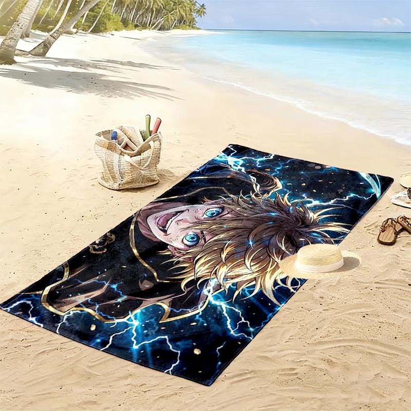 Black Clover Print Beach Towel, Large Soft Quick Dry Towel for Beach Camping Swimming