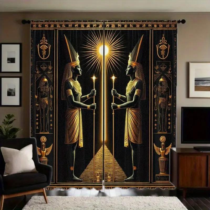 Set Of 2 Egyptian Pharaoh Pattern Curtains Polyester Window Decor Living Room Bedroom Home Curtain Blackout For Made With Rod Pocket