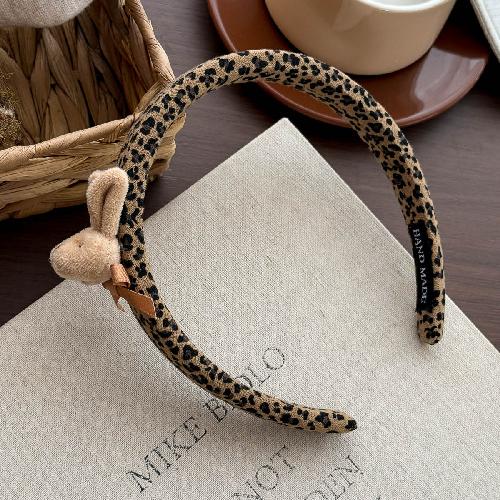Autumn Retro Sweet Pink Coffee Leopard Pattern Bow Rabbit Hairpin Hair Ring Temperament Baby Tie Ball Head Flower Girl