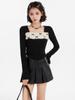 Y2K Vintage Slim T Shirts Women Autumn Winter Bottoming Crop Tops Patchwork Long Sleeve Tees Korean Fashion Pullover