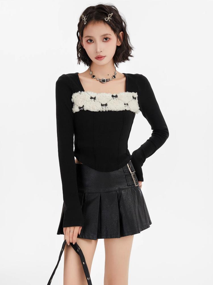 Y2K Vintage Slim T Shirts Women Autumn Winter Bottoming Crop Tops Patchwork Long Sleeve Tees Korean Fashion Pullover