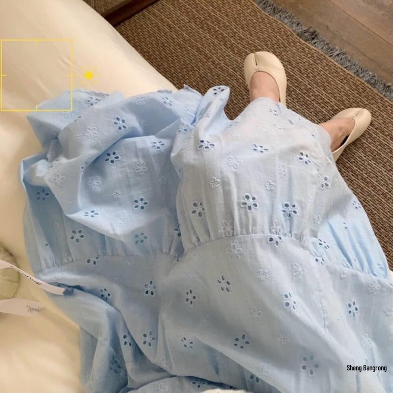 Embroidered Fairy Korean Patchwork Skirt: Fluffy, Medium-Long, Solid Color, Summer Design