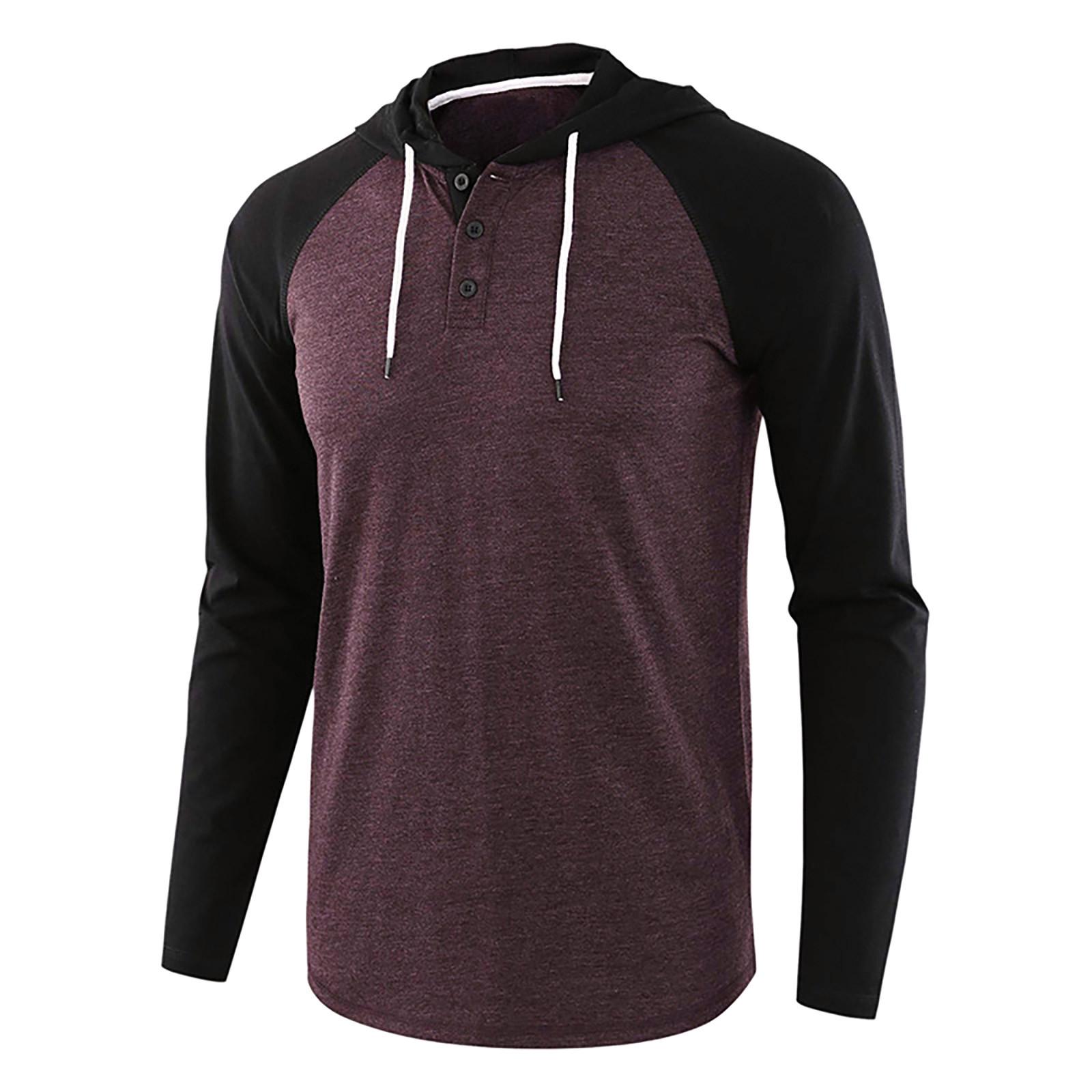 

Men Lightweight Long Sleeve Button Drawsting Patchwork Hoodie Shirt Tops Blouse XXL кофейный