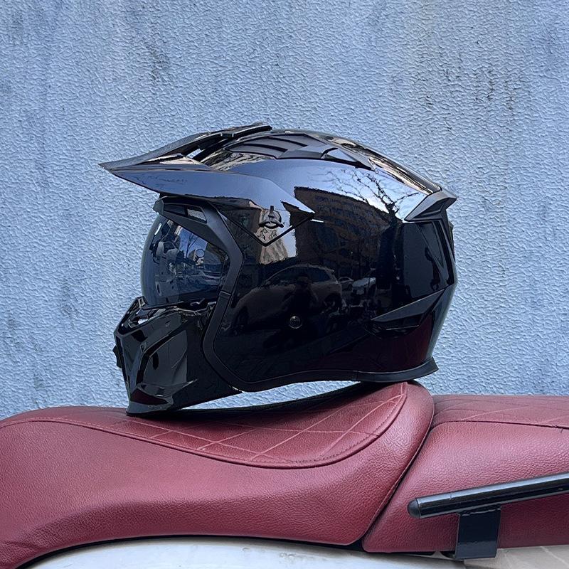 Street Fighter Motorcycle Helmet Men's and Women's Full Helmet Four Seasons Locomotive Retro Detachable Combination Helmet