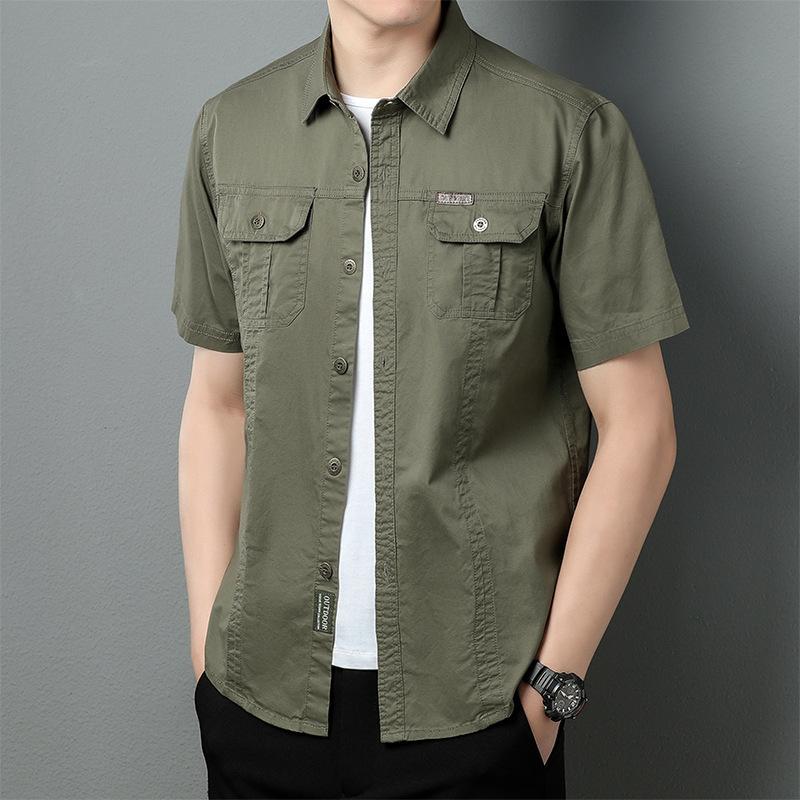 Men's new summer thin short-sleeved shirt jacket men's solid color casual pure cotton outdoor tooling shirt top
