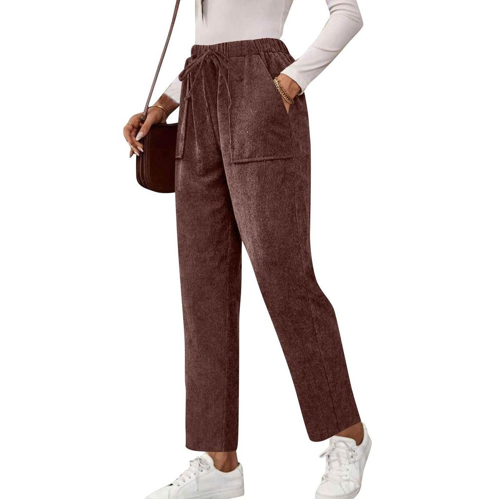 Women's Solid Color Corduroy Pocket Straight Casual Long Pants