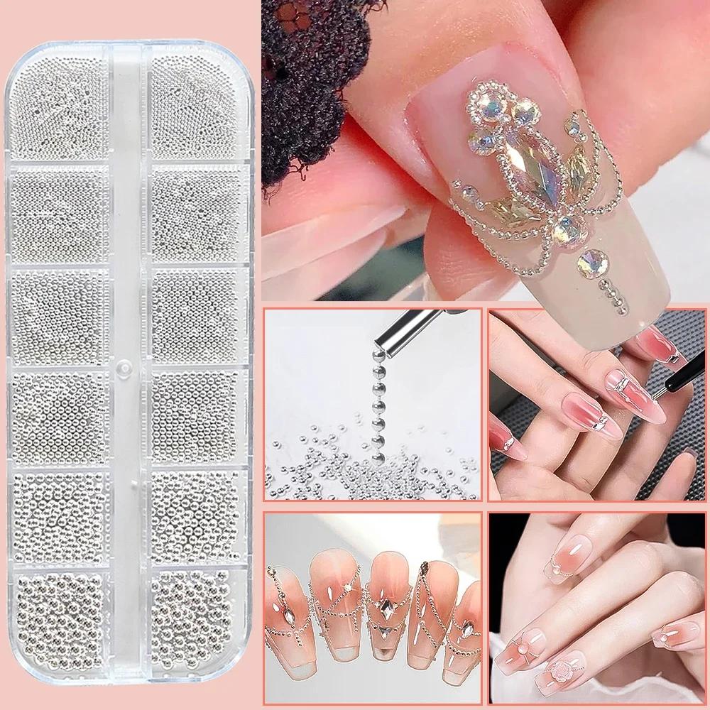 12Grids Mini Caviar Beads Nail Art Decorations Metal Gold/Silver Micro Ball Nail Charms Magnetic Pen 0.5~3mm Ball Nail Jewelry